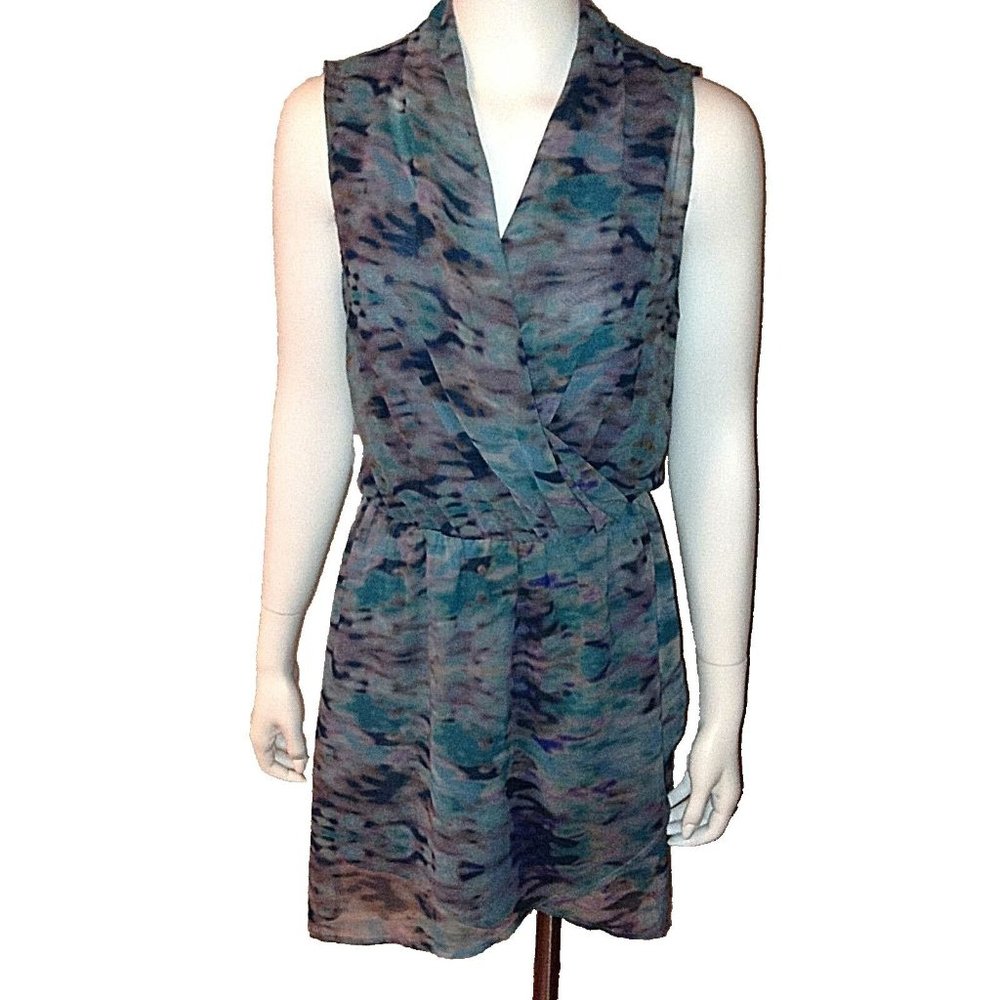 Buffalo David Bitton Dress Size S Small Wrap V Neck Sleeveless Chiffon Blue